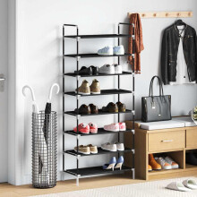 Berkfield Shoe Rack with 8 Shelves Metal and Non-woven Fabric Black