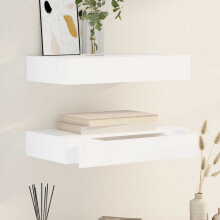 Berkfield Floating Wall Shelves with Drawers 2 pcs White 48 cm