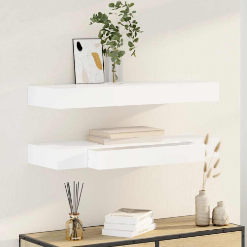 Berkfield Floating Wall Shelves with Drawers 2 pcs White 80 cm