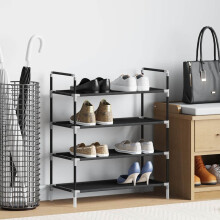 Berkfield Shoe Rack with 4 Shelves Metal and Non-woven Fabric Black