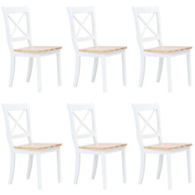 Berkfield Dining Chairs 6 pcs White and Light Wood Solid Rubber Wood