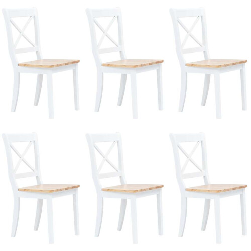 Berkfield Dining Chairs 6 pcs White and Light Wood Solid Rubber Wood