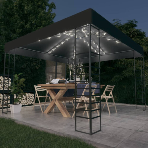 Berkfield Garden Marquee with LED String Lights 3x3 m Anthracite