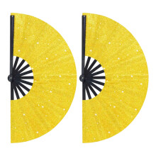 Glitters Handheld Fan Durable PP Frame KungFu Fan-Yellow