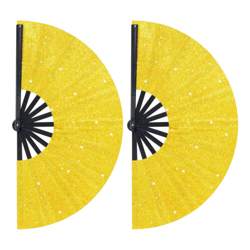 Glitters Handheld Fan Durable PP Frame KungFu Fan-Yellow