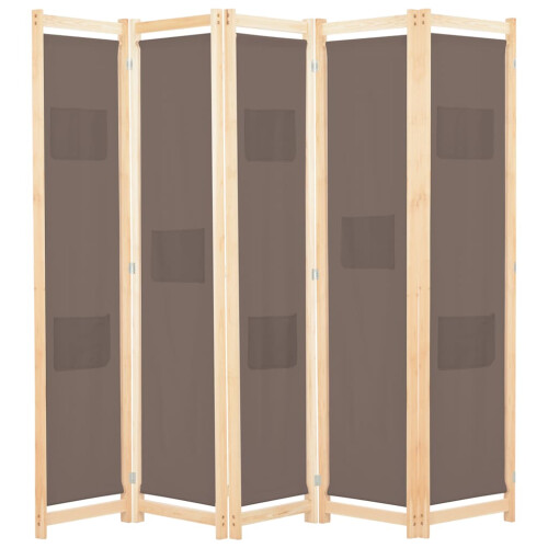 Berkfield 5-Panel Room Divider Brown 200x170x4 cm Fabric