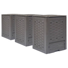 Berkfield Garden Composters 3 pcs Brown 60x60x83 cm 900 L Plastic Rattan