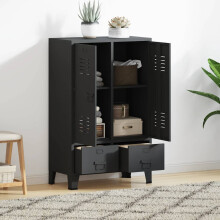 Berkfield Wardrobe Metal Industrial Style 67x35x107 cm Black
