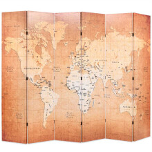 Berkfield Folding Room Divider 228x170 cm World Map Yellow