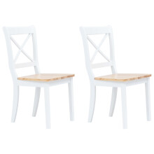 Berkfield Dining Chairs 2 pcs White and Light Wood Solid Rubber Wood