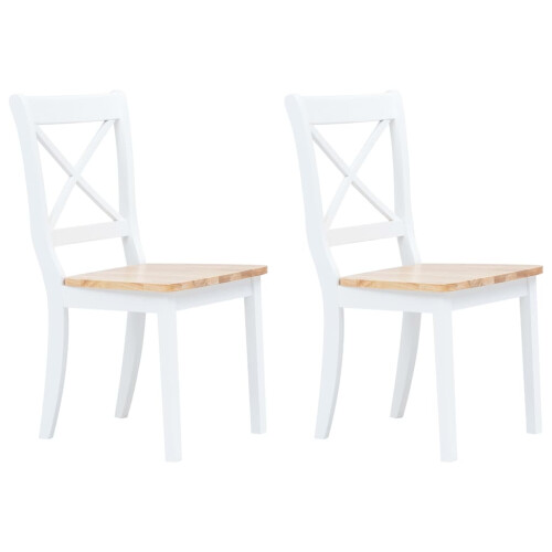 Berkfield Dining Chairs 2 pcs White and Light Wood Solid Rubber Wood