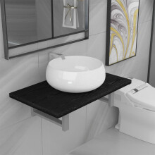 Berkfield Two Piece Bathroom Furniture Set Ceramic Black