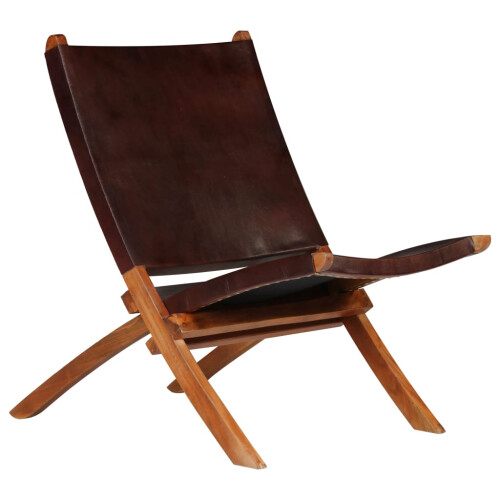 Berkfield Folding Relaxing Chair Brown Real Leather