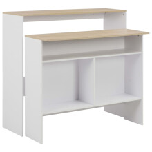 Berkfield Bar Table with 2 Table Tops White and Oak 130x40x120 cm