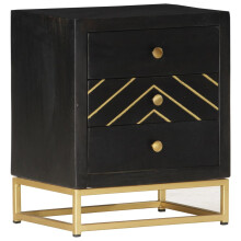Berkfield Bedside Cabinet Black and Gold 40x30x50 cm Solid Mango Wood