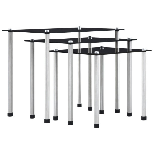 Berkfield Nesting Tables 3 pcs Black Tempered Glass
