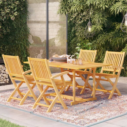 Berkfield 5 Piece Garden Dining Set Solid Teak Wood
