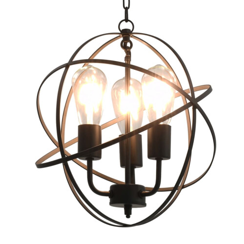 Berkfield Hanging Lamp Black Sphere 3 x E27 Bulbs