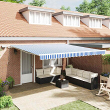 Berkfield Retractable Awning Manual Blue and White 500 x 300 cm