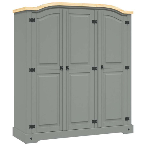 Berkfield Wardrobe Mexican Pine Corona Range 3 Doors Grey