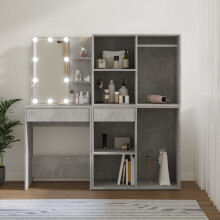 Berkfield LED Dressing Table with 2 Cabinets Concrete Grey Engineered Wood