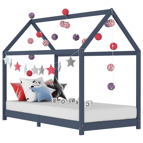 Berkfield Kids Bed Frame Grey Solid Pine Wood 90x200 cm