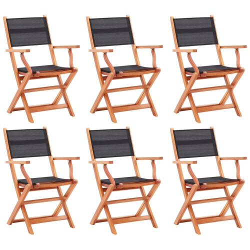 Berkfield Folding Garden Chairs 6 pcs Black Solid Eucalyptus Wood&Textilene