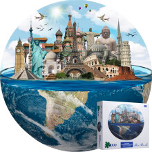 1000 Piece World Landmarks Jigsaw Puzzle for Adults and Teens, Educational Round Puzzle with Poster