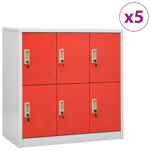 Berkfield Locker Cabinets 5 pcs Light Grey and Red 90x45x92.5 cm Steel