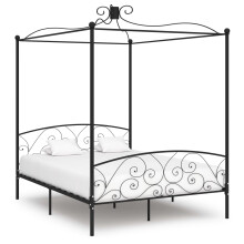 284478 Berkfield Canopy Bed Frame without Mattress Black Metal 160x200 cm