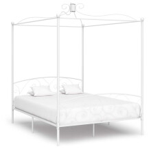 284473 Berkfield Canopy Bed Frame without Mattress White Metal 180x200 cm Super King