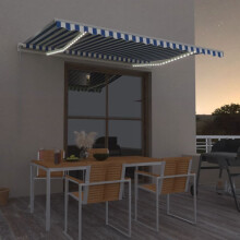 Berkfield Manual Retractable Awning with LED 450x350 cm Blue and White