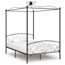 284477 Berkfield Canopy Bed Frame without Mattress Black Metal 140x200 cm