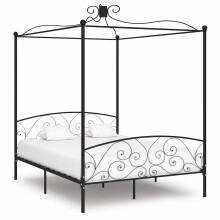 284479 Berkfield Canopy Bed Frame without Mattress Black Metal 180x200 cm Super King