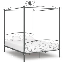 284485 Berkfield Canopy Bed Frame without Mattress Grey Metal 180x200 cm Super King