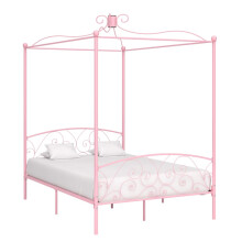 284489 Berkfield Canopy Bed Frame without Mattress Pink Metal 140x200 cm