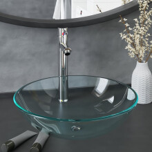 Berkfield Bathroom Sink with Tap and Push Drain Clear Tempered Glass