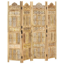 Berkfield Hand carved 4-Panel Room Divider 160x165 cm Solid Mango Wood