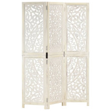 Berkfield Hand carved 3-Panel Room Divider White 120x165 cm Solid Mango Wood