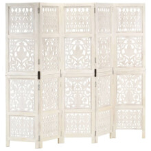 Berkfield Hand carved 5-Panel Room Divider White 200x165 cm Solid Mango Wood
