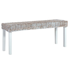Berkfield Bench 110 cm White Natural Kubu Rattan and Solid Mahogany Wood