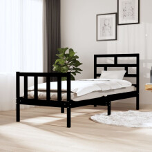Berkfield Bed Frame without Mattress Black Solid Wood Pine Small Single