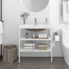 Berkfield Bathroom Washbasin Frame with Built-in Basin White Iron