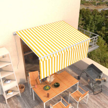 Berkfield Manual Retractable Awning with Blind 3.5x2.5m Yellow&White