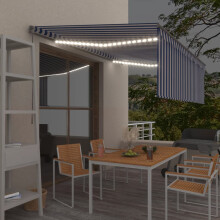 Berkfield Manual Retractable Awning with Blind&LED 4x3m Blue&White
