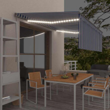Berkfield Manual Retractable Awning with Blind&LED 4.5x3m Blue&White