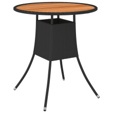 Berkfield Garden Dining Table Black ò 70 cm Poly Rattan and Solid Acacia Wood