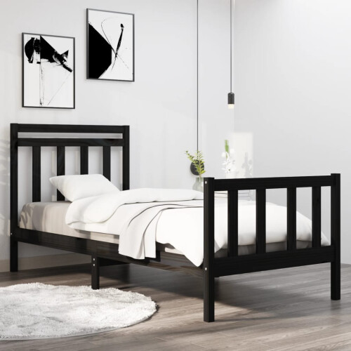 Berkfield Bed Frame without Mattress Black 75x190 cm Small Single Solid Wood