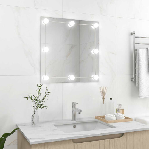 Berkfield Wall Mirror with LED Lights Square Glass