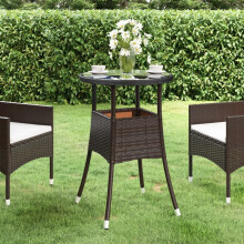 Berkfield Garden Table ò60x75 cm Tempered Glass and Poly Rattan Brown